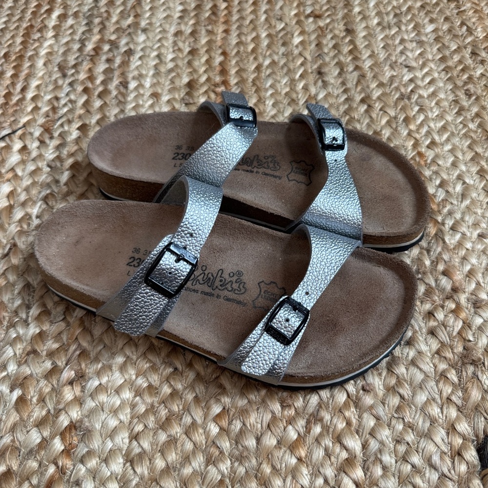 Birkenstock 36 Womens 5 Birki's Silver Tahiti Double Strap Sandals Shoes